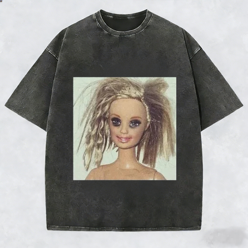 Unique and Fun Doll-Shaped Girl Emoji 100% Cotton Washed T-shirt.
