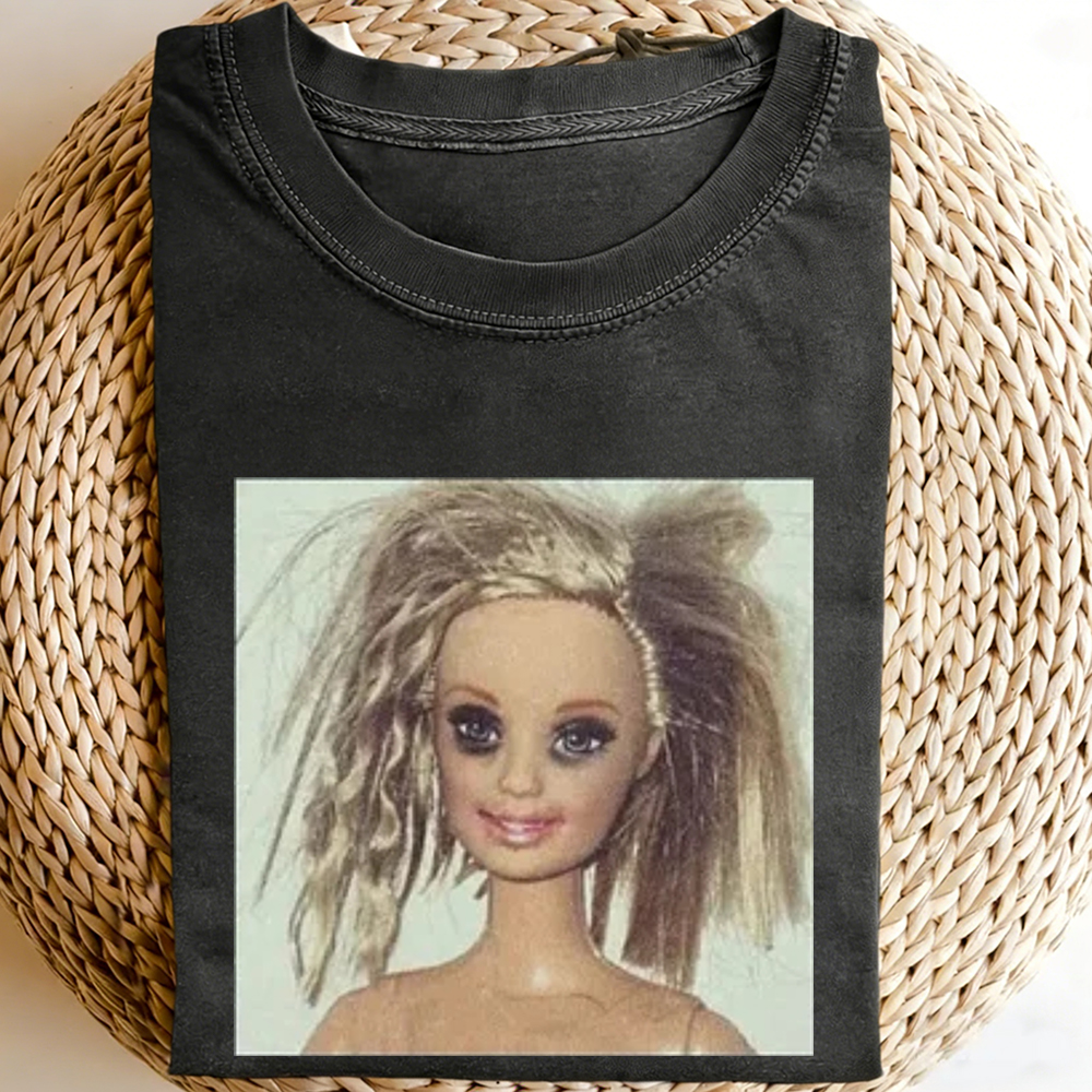 Unique and Fun Doll-Shaped Girl Emoji 100% Cotton Washed T-shirt.