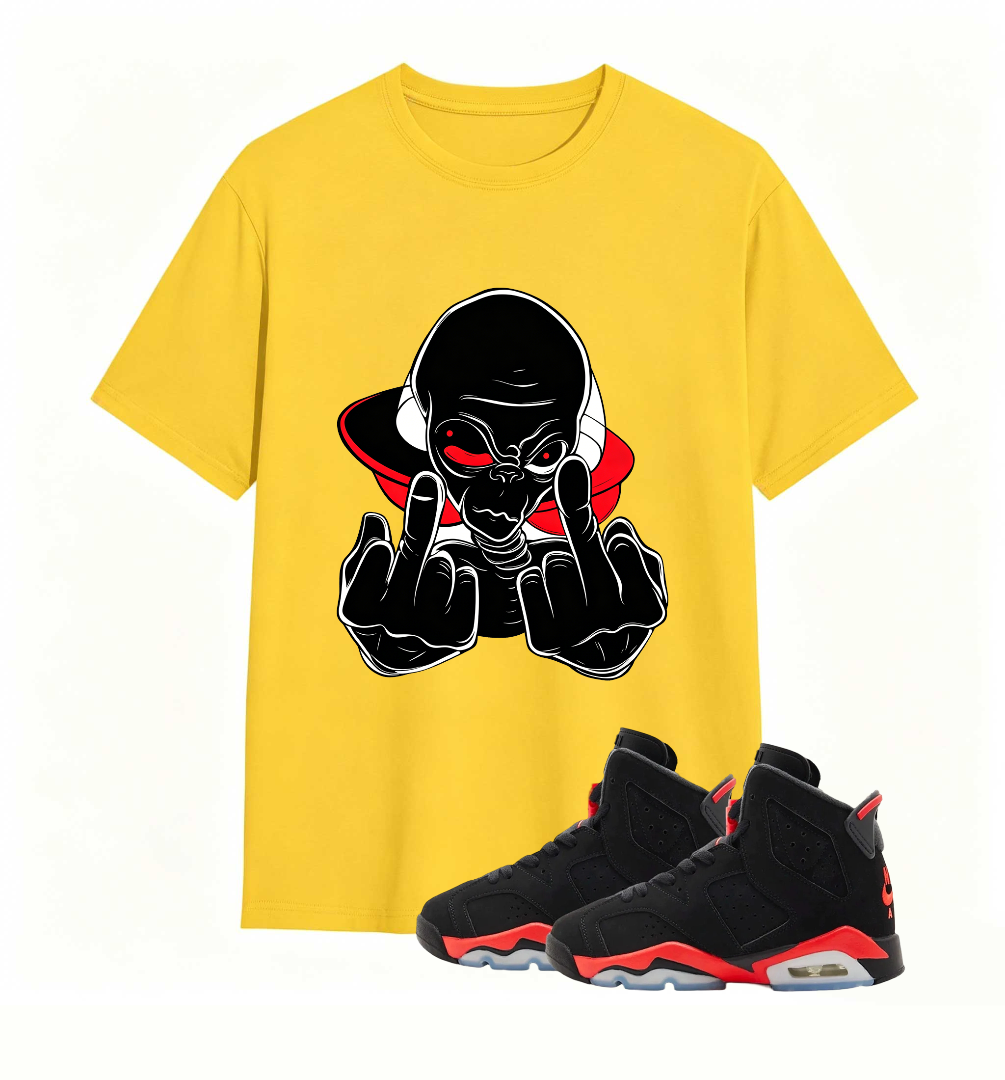 Red Accent UFO Alien statement tee for Air Jordan 6