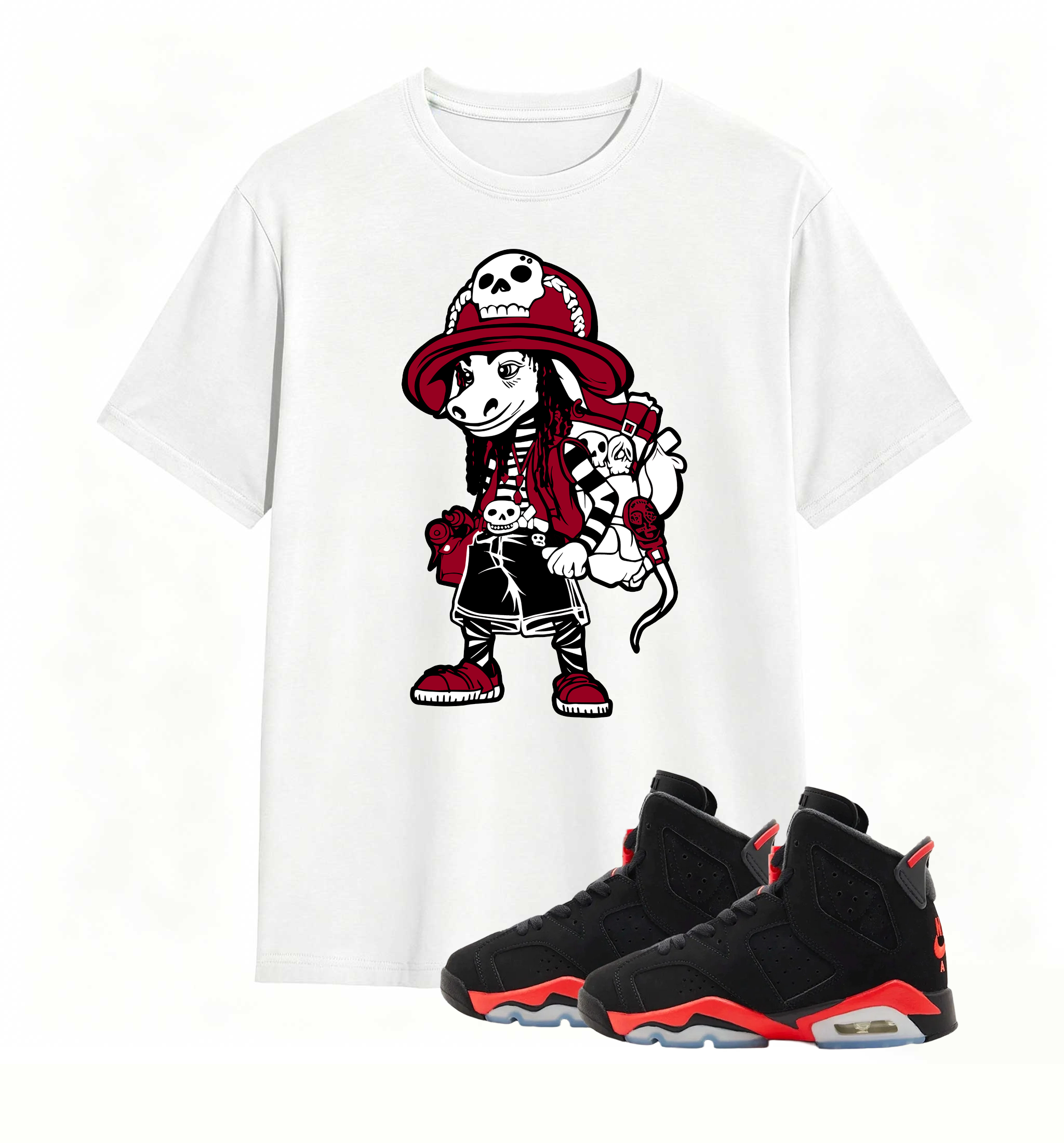 Red Black Pirate Donkey Print Tee Air Jordan 6