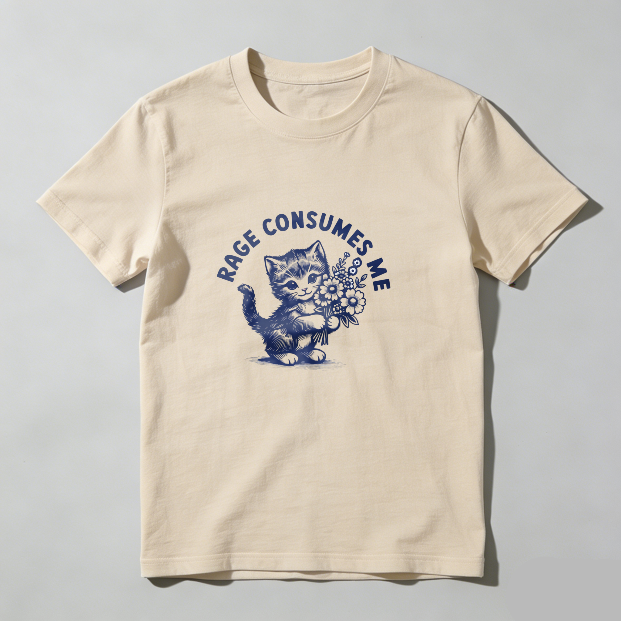 Rage Consumes Me Cat With Flowers tshirt 100% cotton
