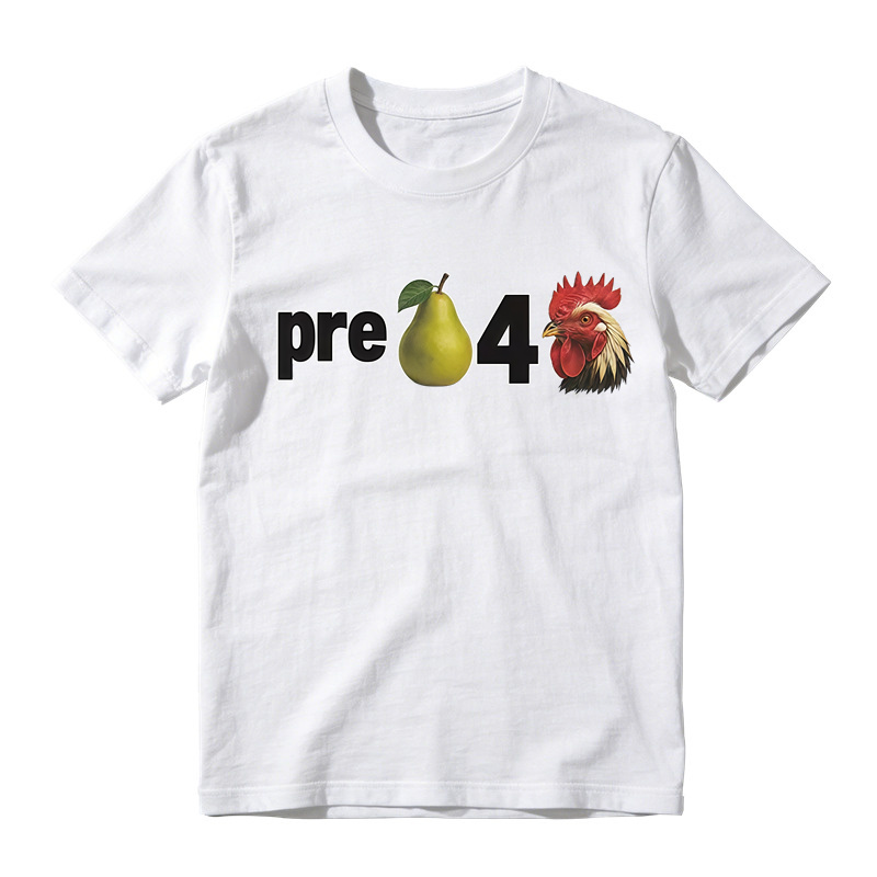 Novelty Pear Rooster Graphic Tee Unisex Casual Short Sleeve T Shirt