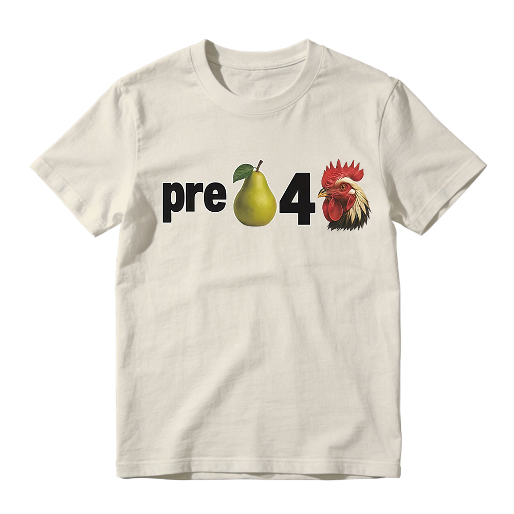 Novelty Pear Rooster Graphic Tee Unisex Casual Short Sleeve T Shirt