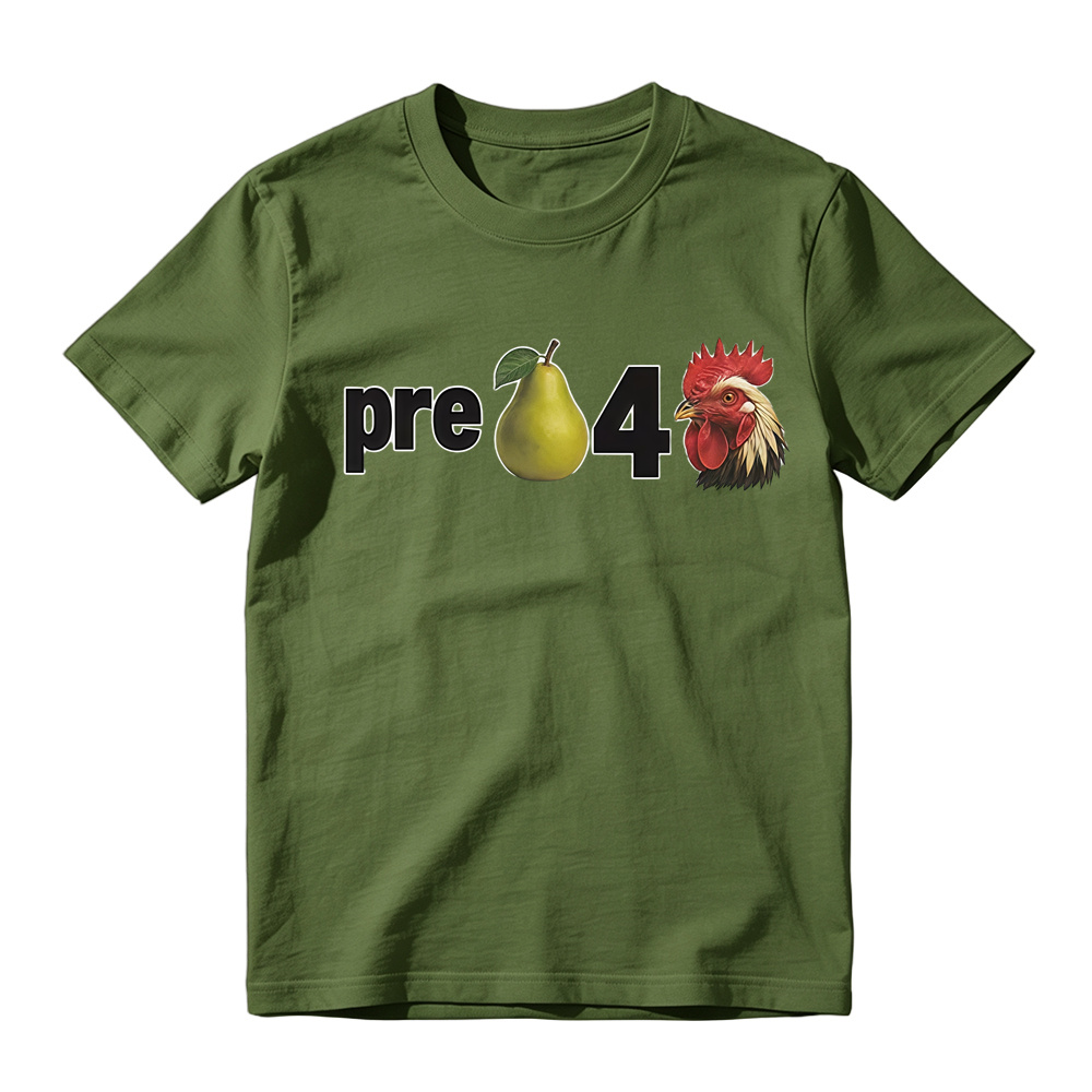 Novelty Pear Rooster Graphic Tee Unisex Casual Short Sleeve T Shirt