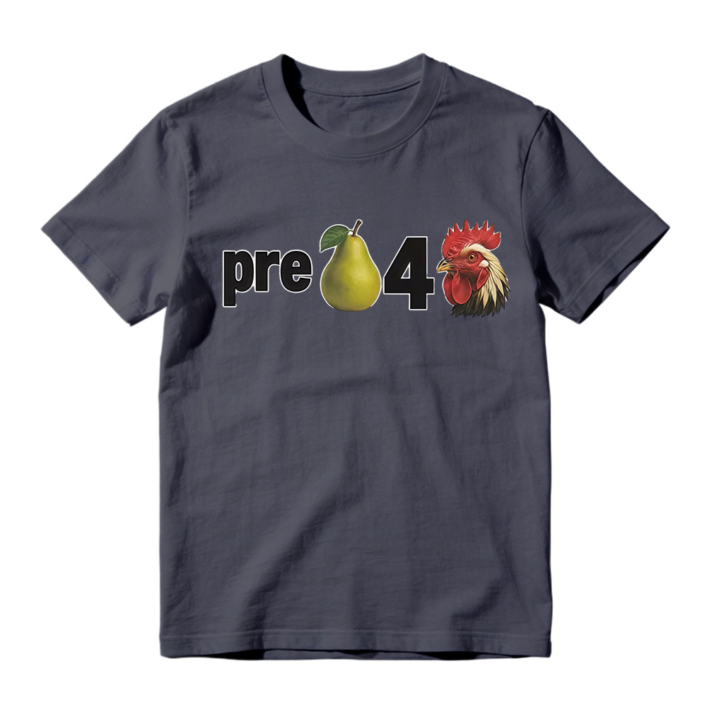 Novelty Pear Rooster Graphic Tee Unisex Casual Short Sleeve T Shirt