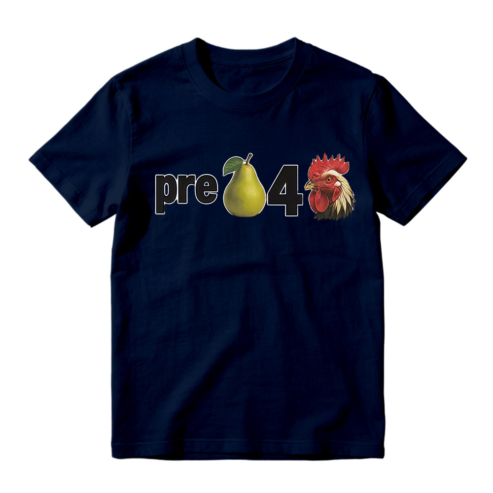 Novelty Pear Rooster Graphic Tee Unisex Casual Short Sleeve T Shirt