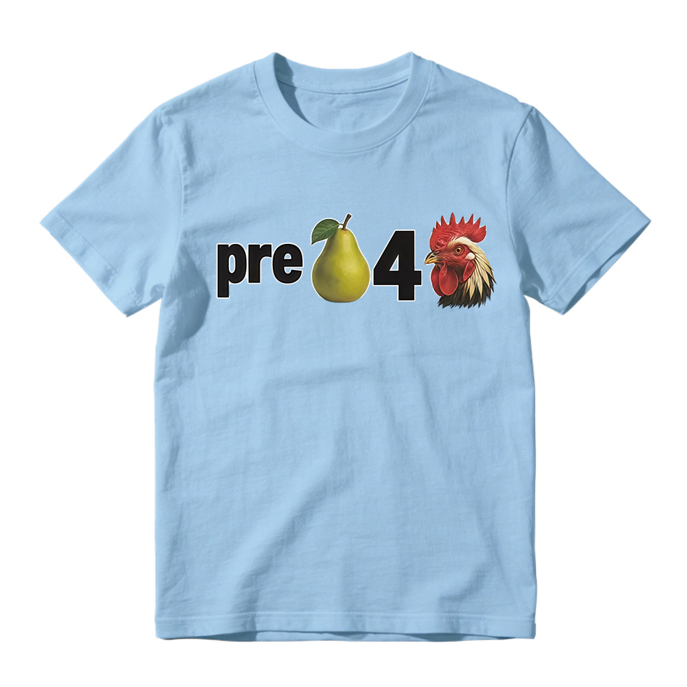 Novelty Pear Rooster Graphic Tee Unisex Casual Short Sleeve T Shirt