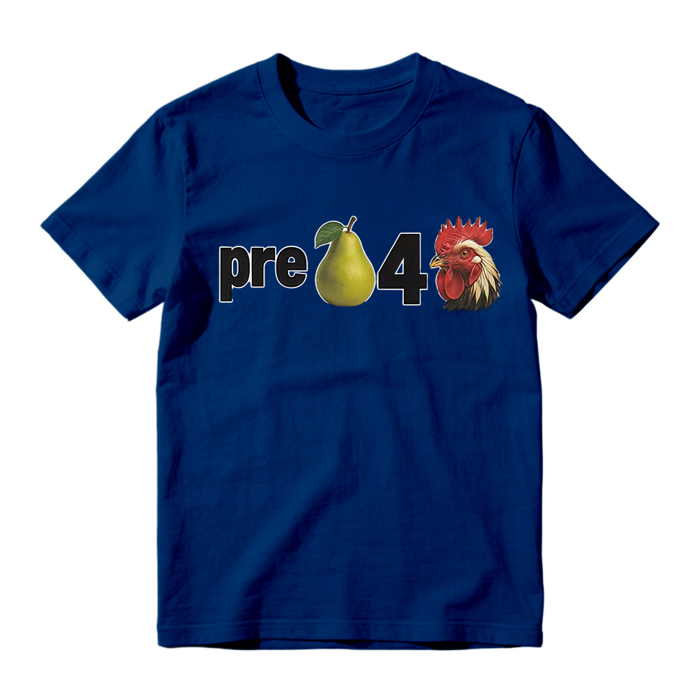 Novelty Pear Rooster Graphic Tee Unisex Casual Short Sleeve T Shirt