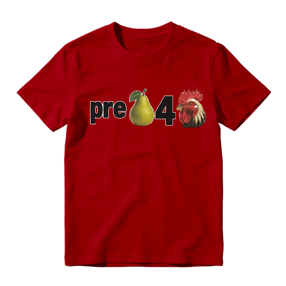 Novelty Pear Rooster Graphic Tee Unisex Casual Short Sleeve T Shirt