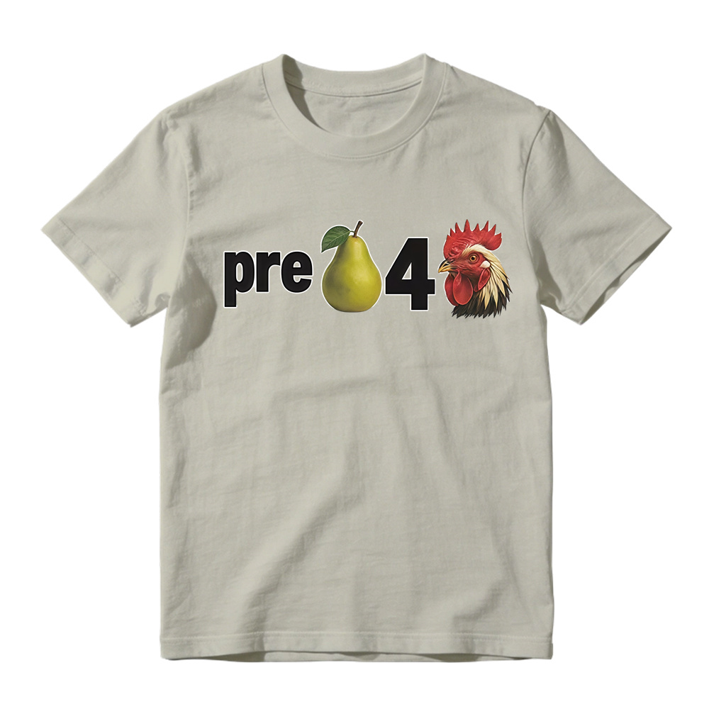 Novelty Pear Rooster Graphic Tee Unisex Casual Short Sleeve T Shirt