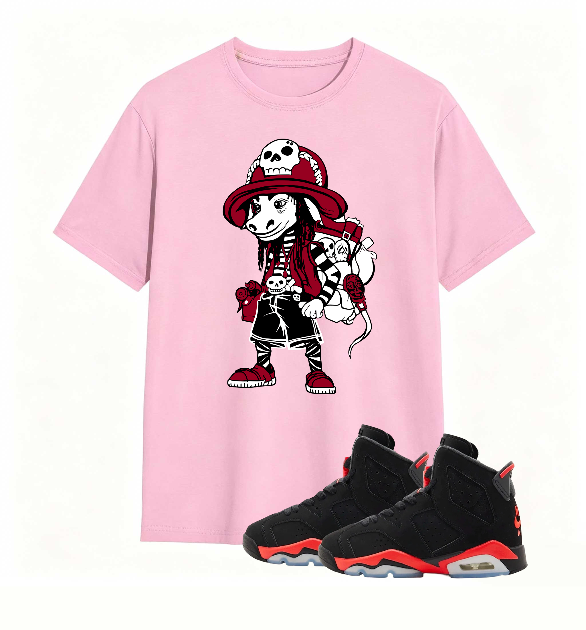 Red Black Pirate Donkey Print Tee Air Jordan 6