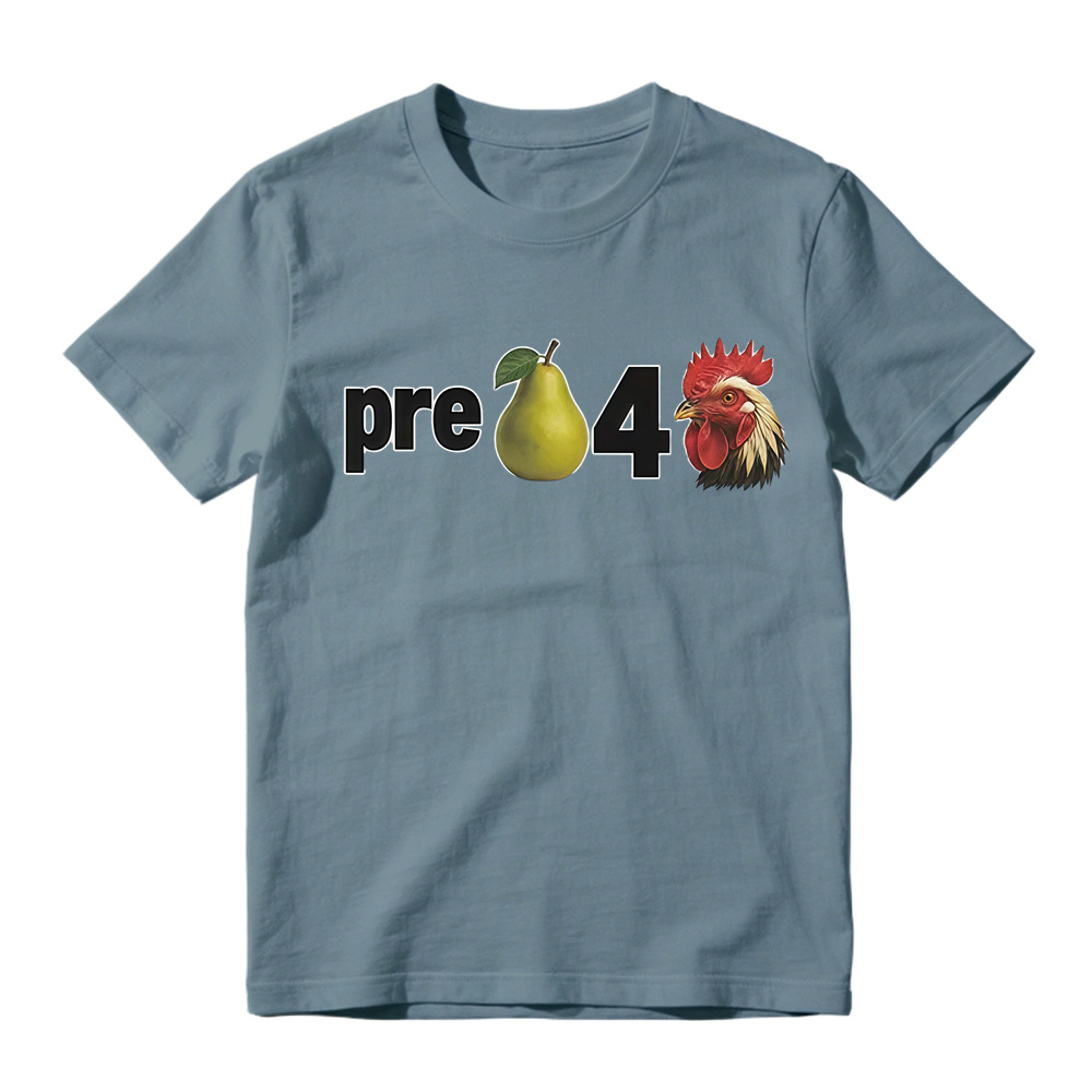Novelty Pear Rooster Graphic Tee Unisex Casual Short Sleeve T Shirt