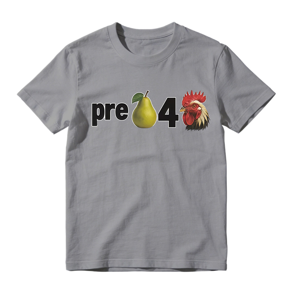Novelty Pear Rooster Graphic Tee Unisex Casual Short Sleeve T Shirt