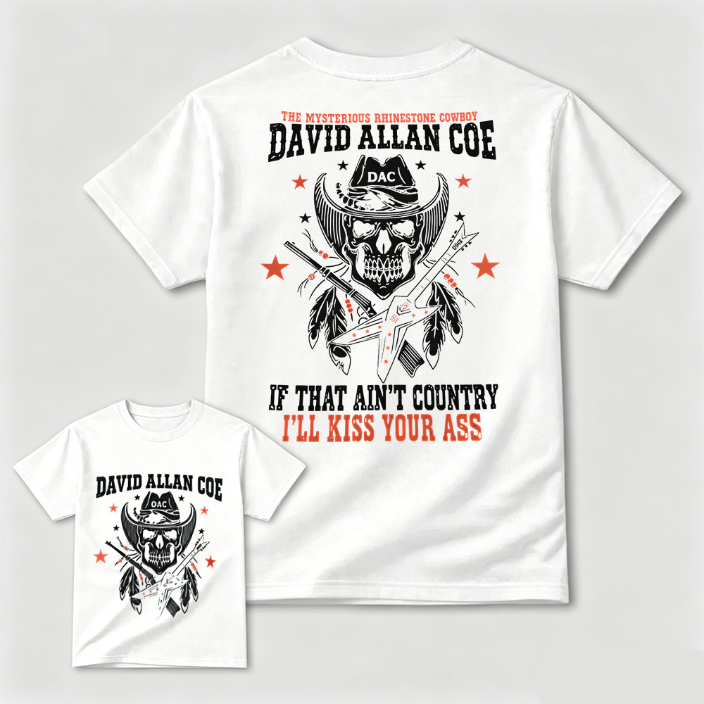 Rhinestone Cowboy Skull Guitar Graphic T-Shirt, Vintage Country Music Western Back Print Tee For Men