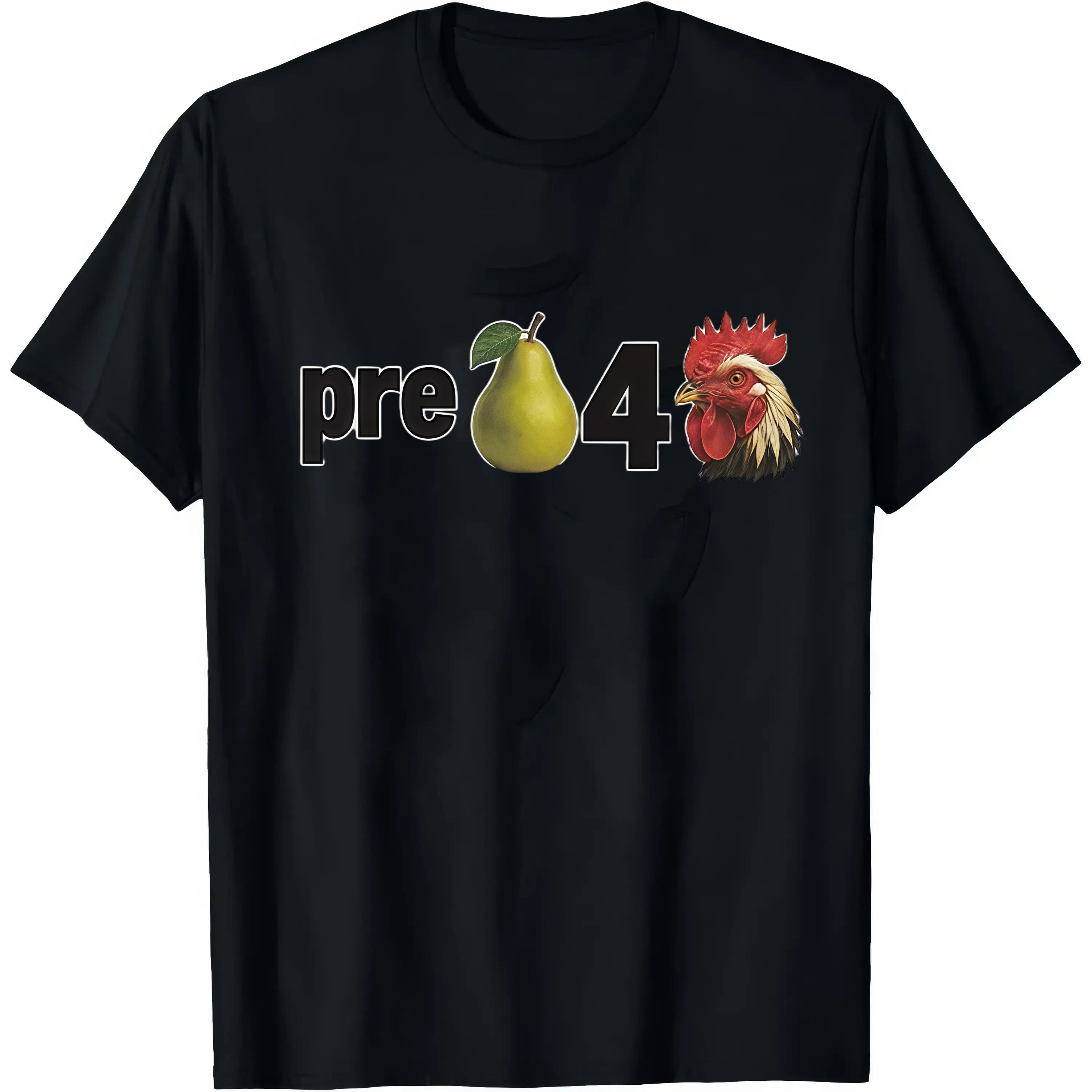 Novelty Pear Rooster Graphic Tee Unisex Casual Short Sleeve T Shirt