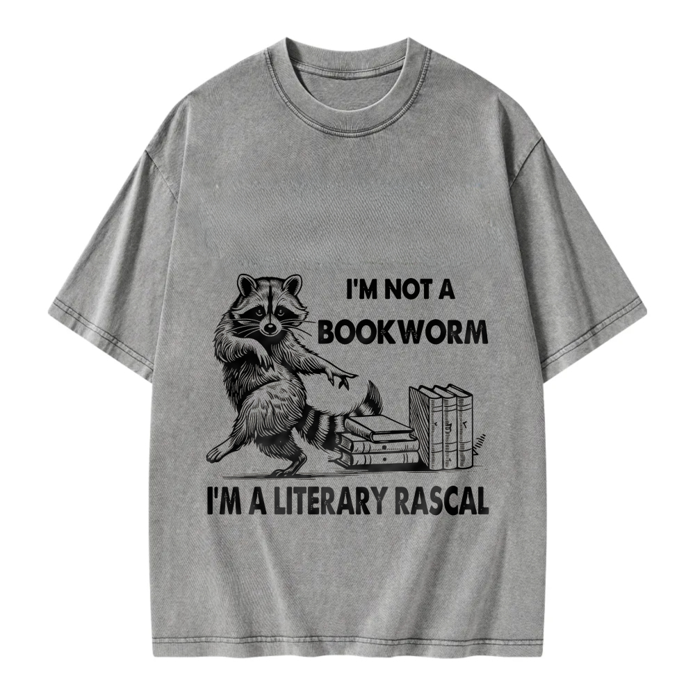 Unisex Washable T-shirt Raccoon With Books And Text