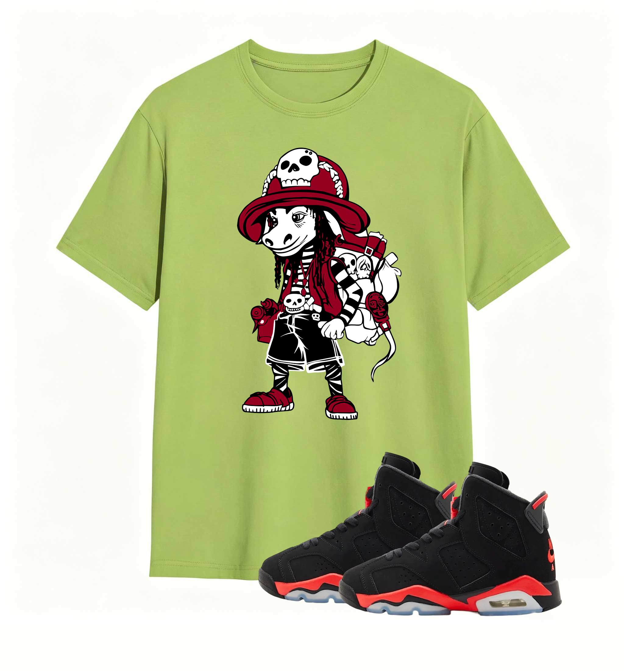 Red Black Pirate Donkey Print Tee Air Jordan 6