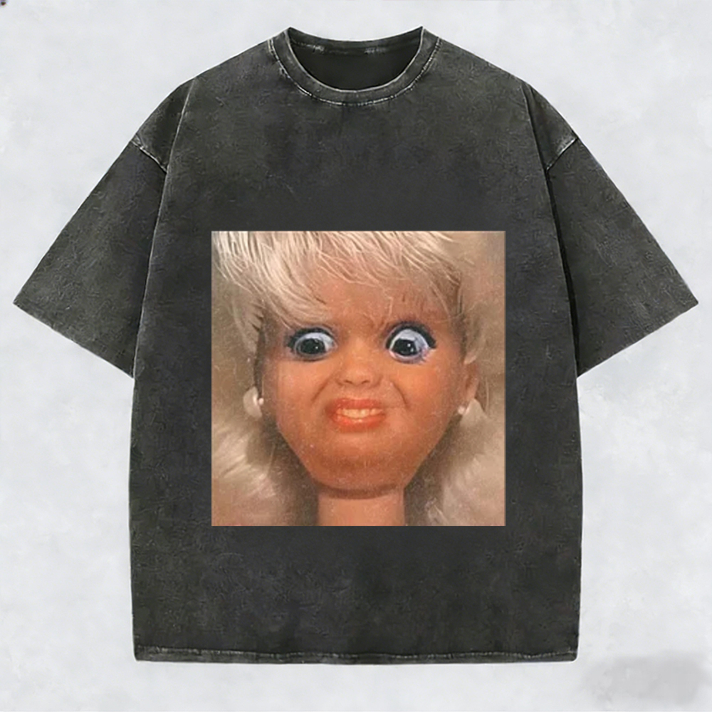 Unique and Fun Doll-Shaped Girl Emoji 100% Cotton Washed T-shirt.