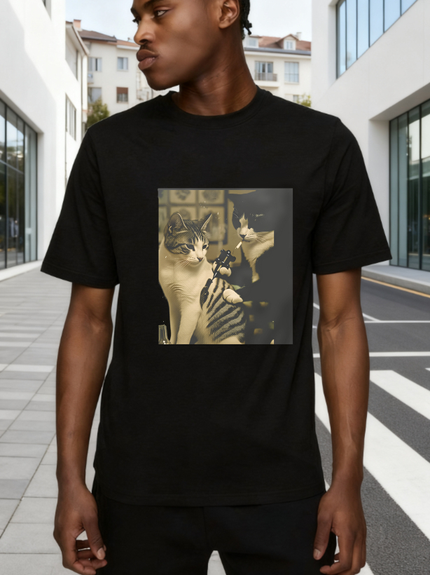 Cat Holding Camera Reflection Mirror tshirt 100% cotton