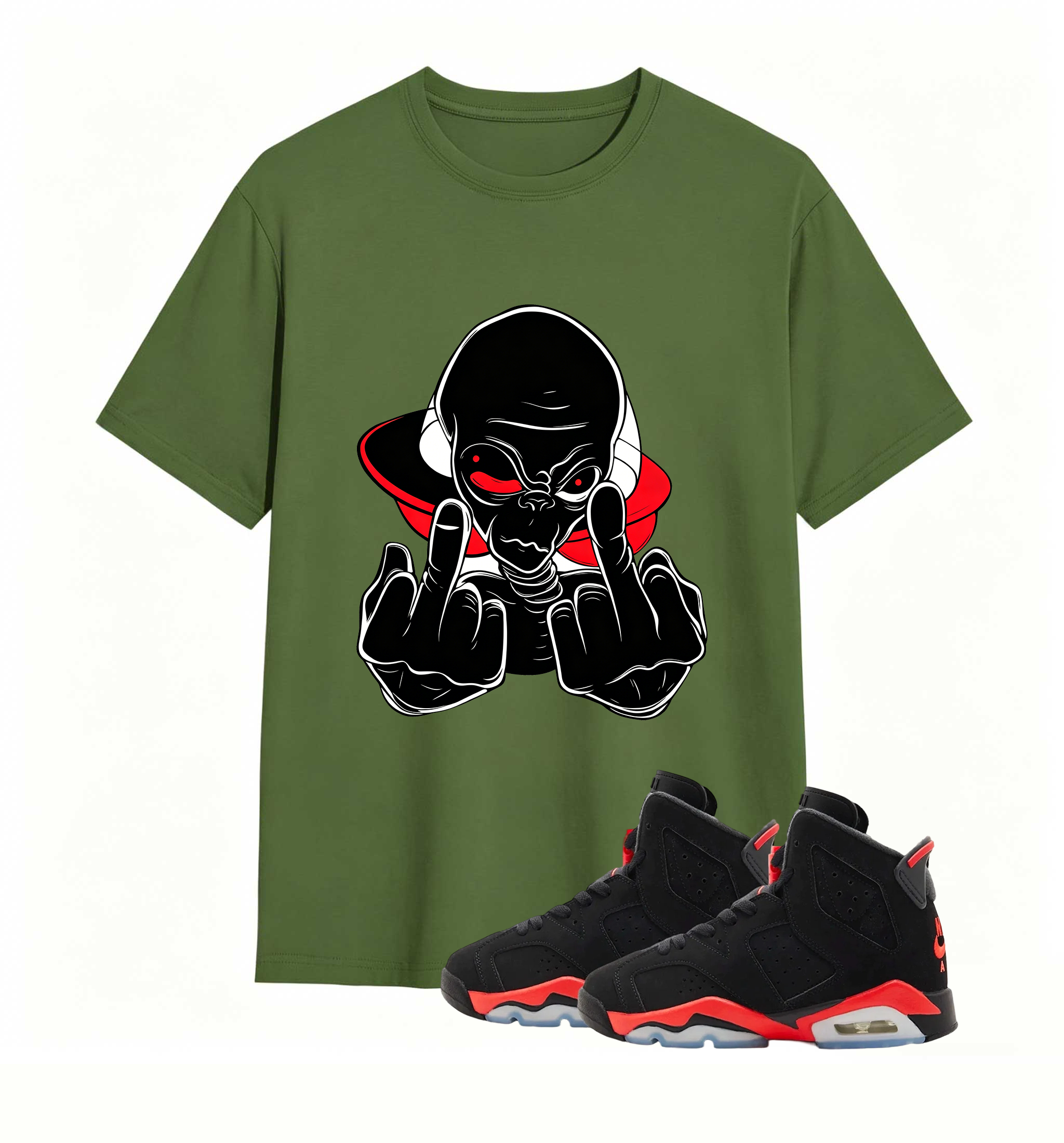 Red Accent UFO Alien statement tee for Air Jordan 6