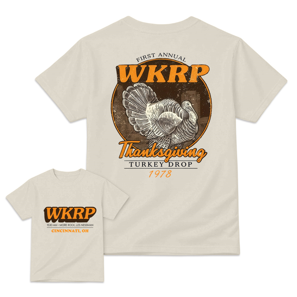 First Annual Wkrp Turkey Drop Two Sides T-shirt, Thanksgiving Wkrp  Vintage Tee, Graphic Streetwear Tee