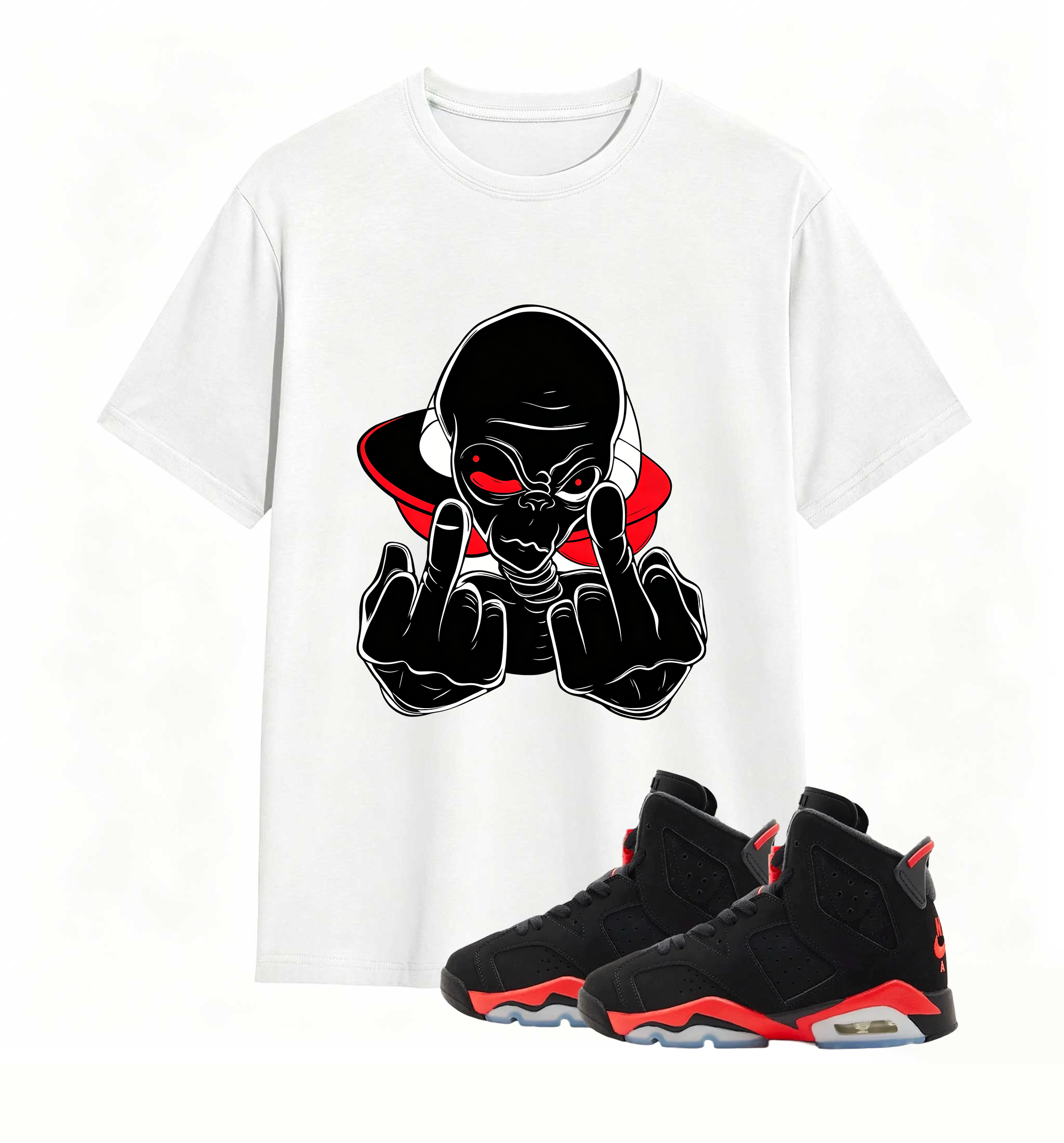 Red Accent UFO Alien statement tee for Air Jordan 6