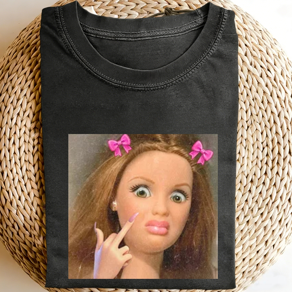 Unique and Fun Doll-Shaped Girl Emoji 100% Cotton Washed T-shirt.