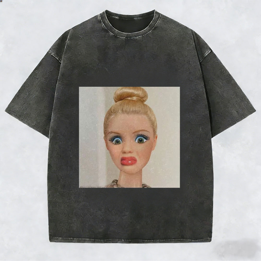 Unique and Fun Doll-Shaped Girl Emoji 100% Cotton Washed T-shirt.