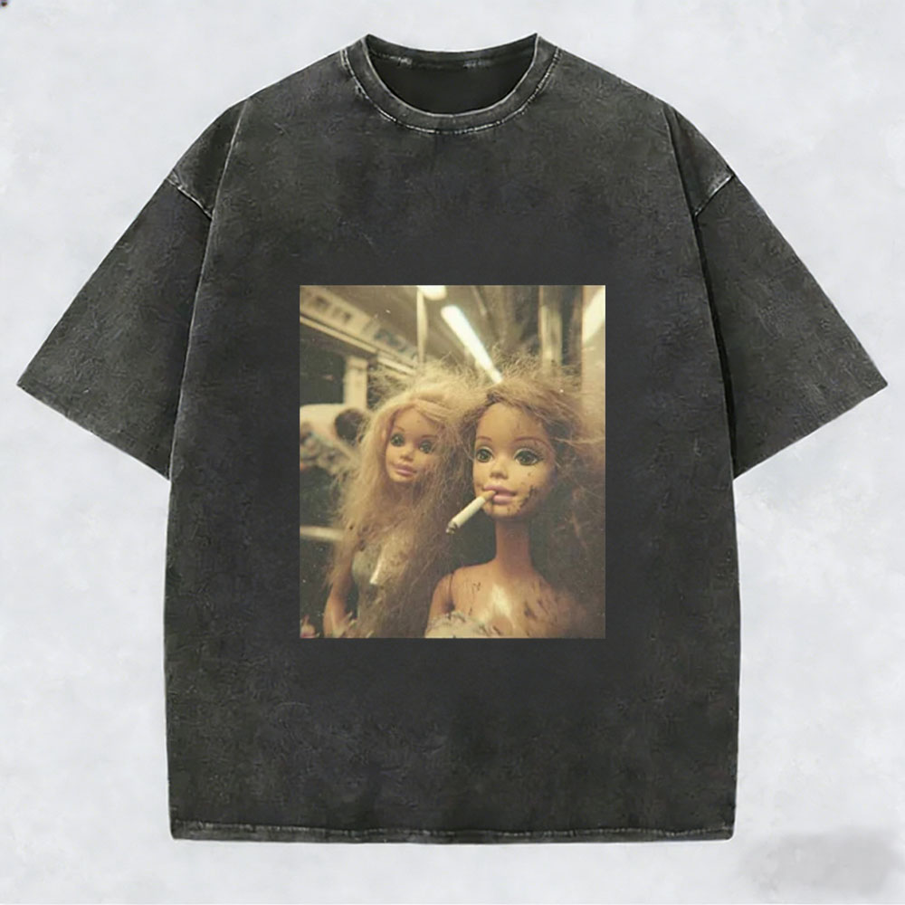 Unique and Fun Doll-Shaped Girl Emoji 100% Cotton Washed T-shirt.