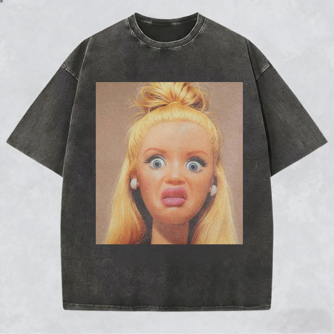 Unique and Fun Doll-Shaped Girl Emoji 100% Cotton Washed T-shirt.