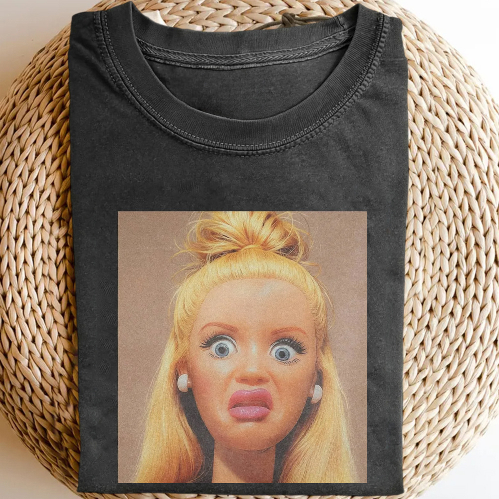 Unique and Fun Doll-Shaped Girl Emoji 100% Cotton Washed T-shirt.