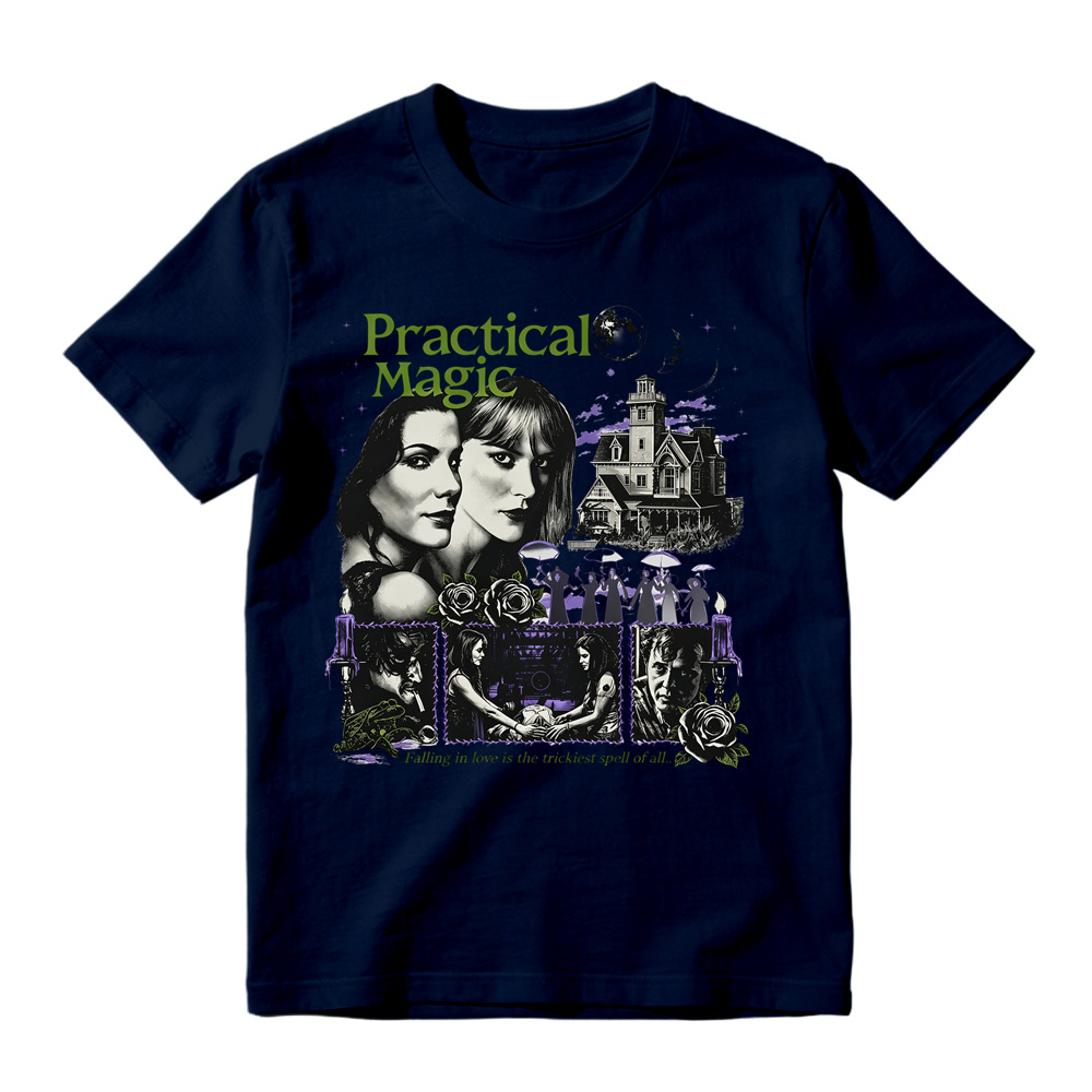 Vintage Witch Dark Magic Graphic Tee Unisex Rose Moon House Print Casual Short Sleeve T Shirt