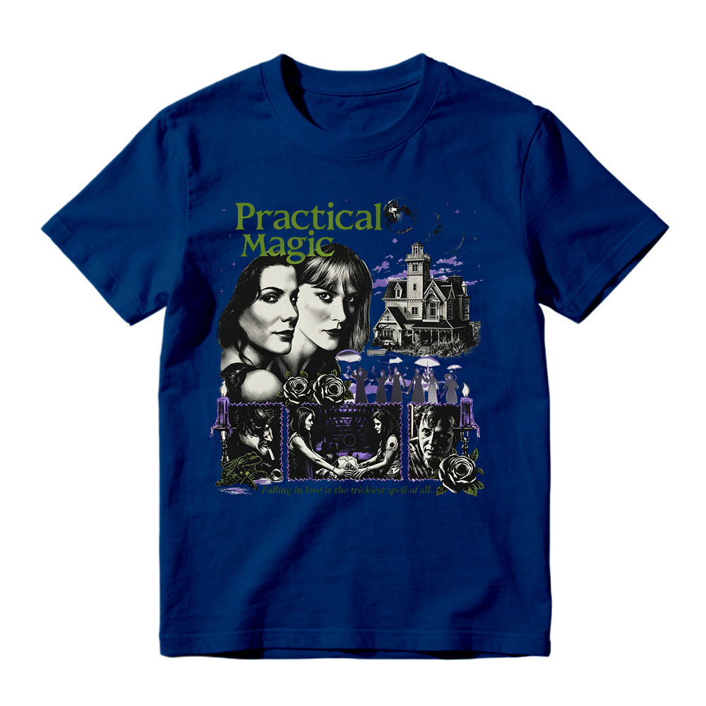Vintage Witch Dark Magic Graphic Tee Unisex Rose Moon House Print Casual Short Sleeve T Shirt