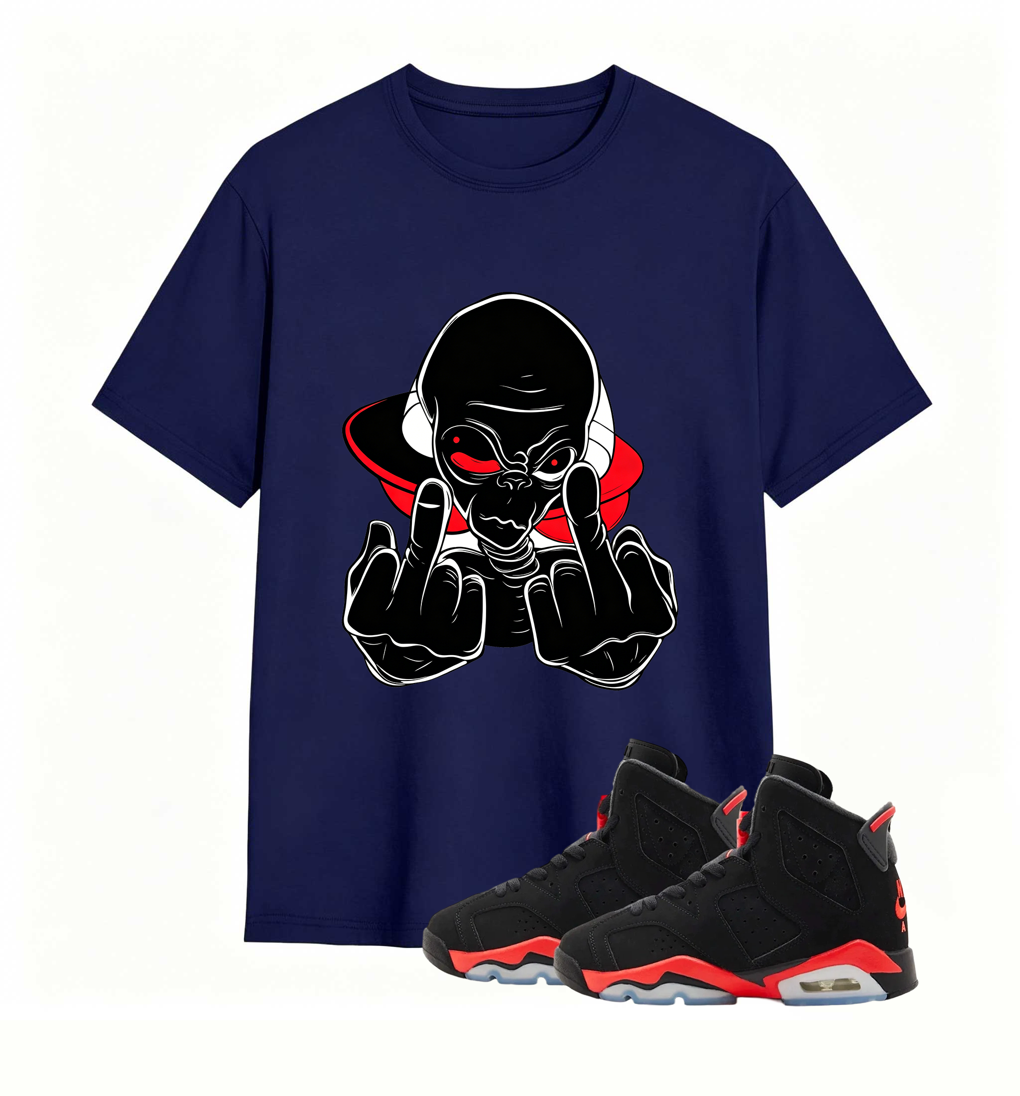 Red Accent UFO Alien statement tee for Air Jordan 6