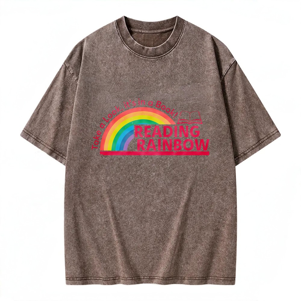 Unisex Washable T-shirt Take A Look Its In A Book Reading Rainbow