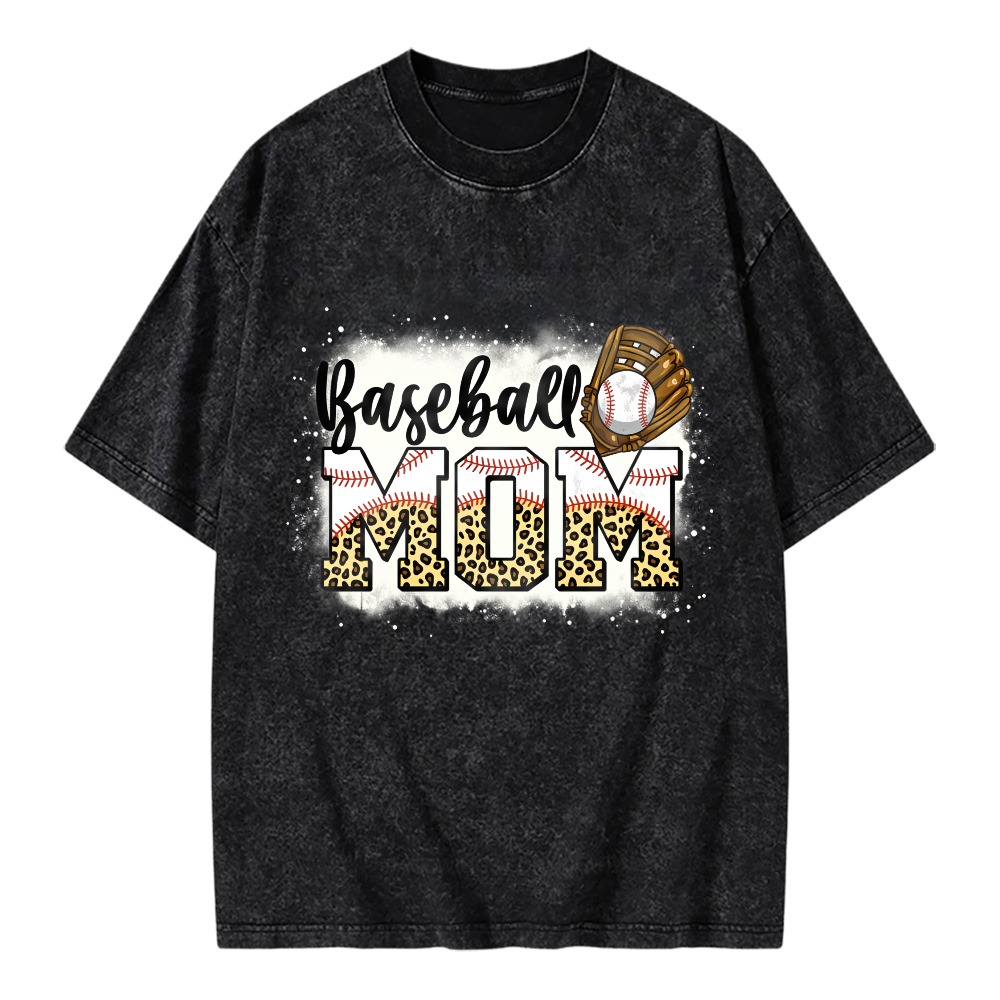 Unisex Washable T-shirt Baseball Mom Leopard Print Glove