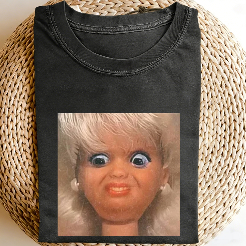 Unique and Fun Doll-Shaped Girl Emoji 100% Cotton Washed T-shirt.