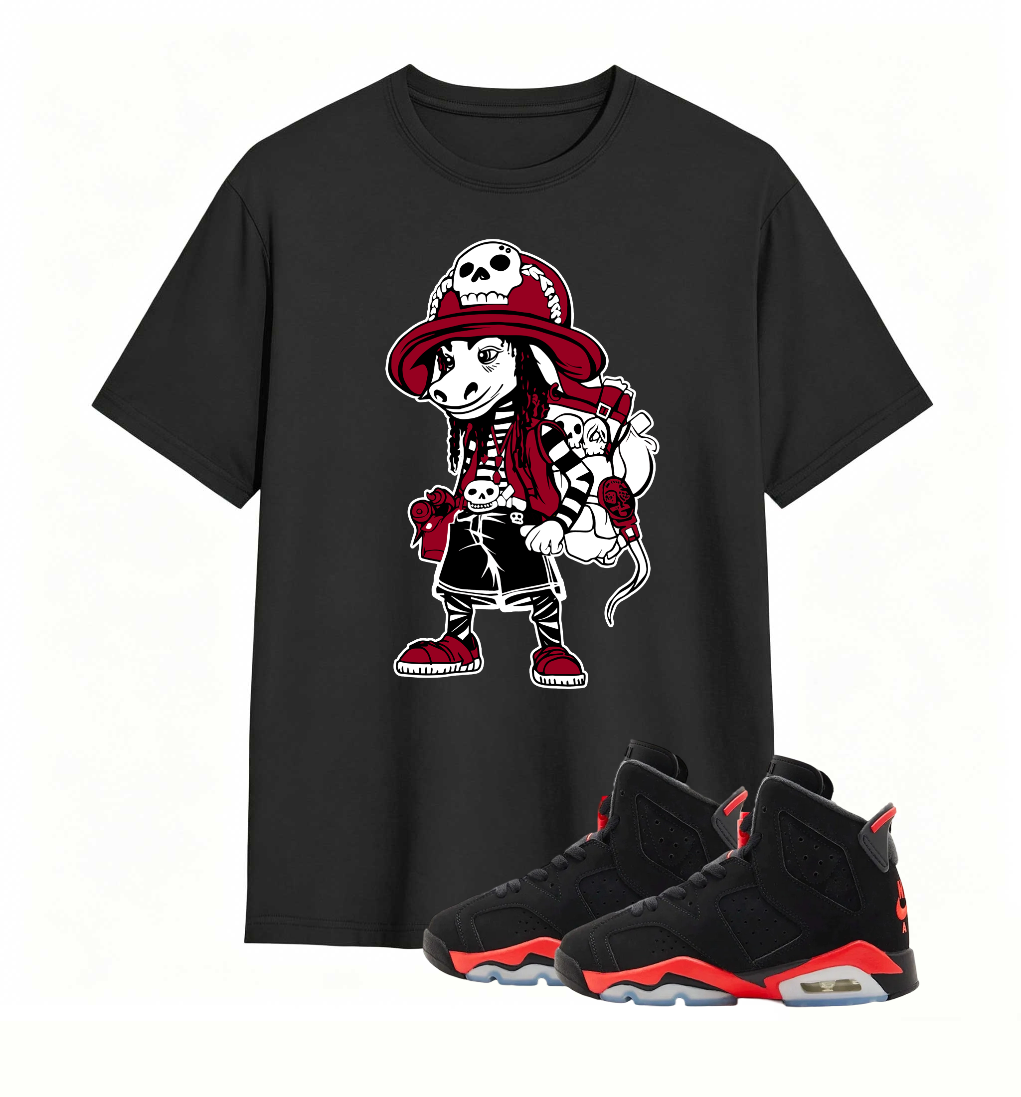 Red Black Pirate Donkey Print Tee Air Jordan 6