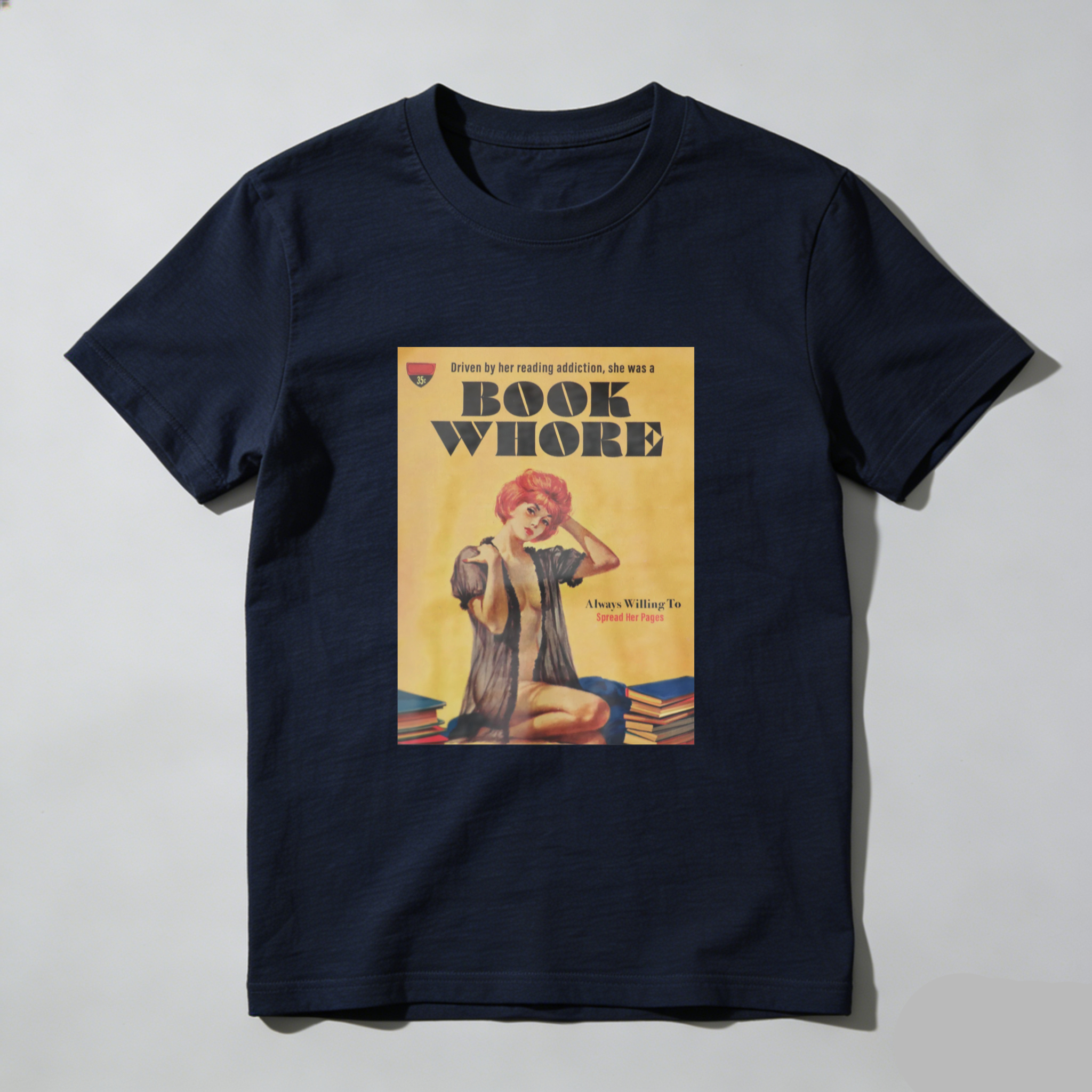Book Whore Vintage Pinup Reading Scene tshirt 100% cotton