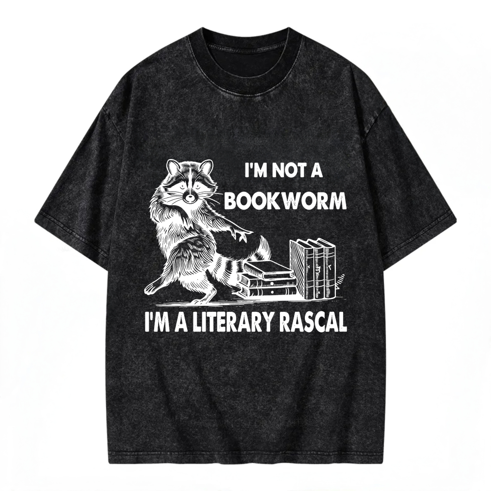 Unisex Washable T-shirt Raccoon With Books And Text