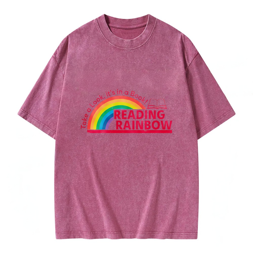 Unisex Washable T-shirt Take A Look Its In A Book Reading Rainbow