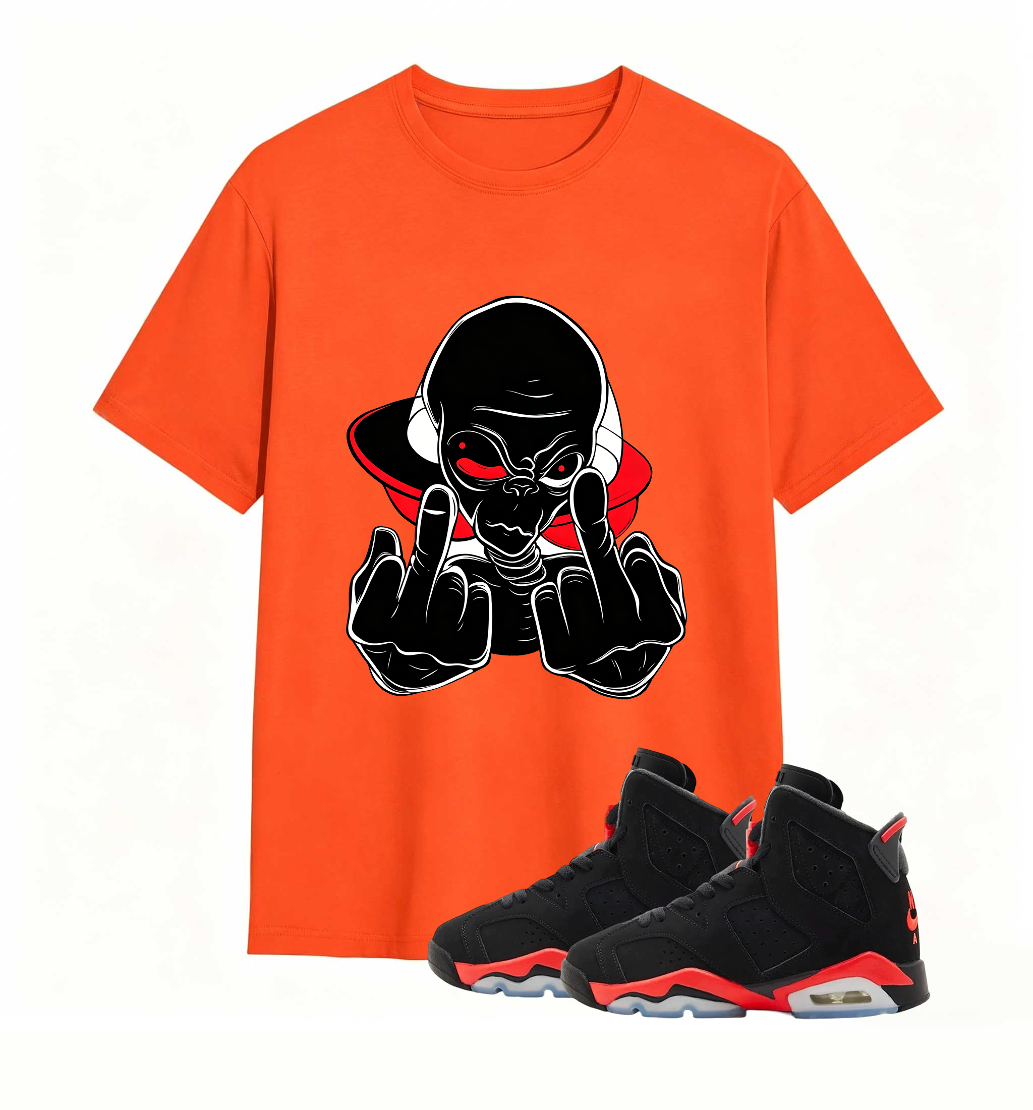Red Accent UFO Alien statement tee for Air Jordan 6