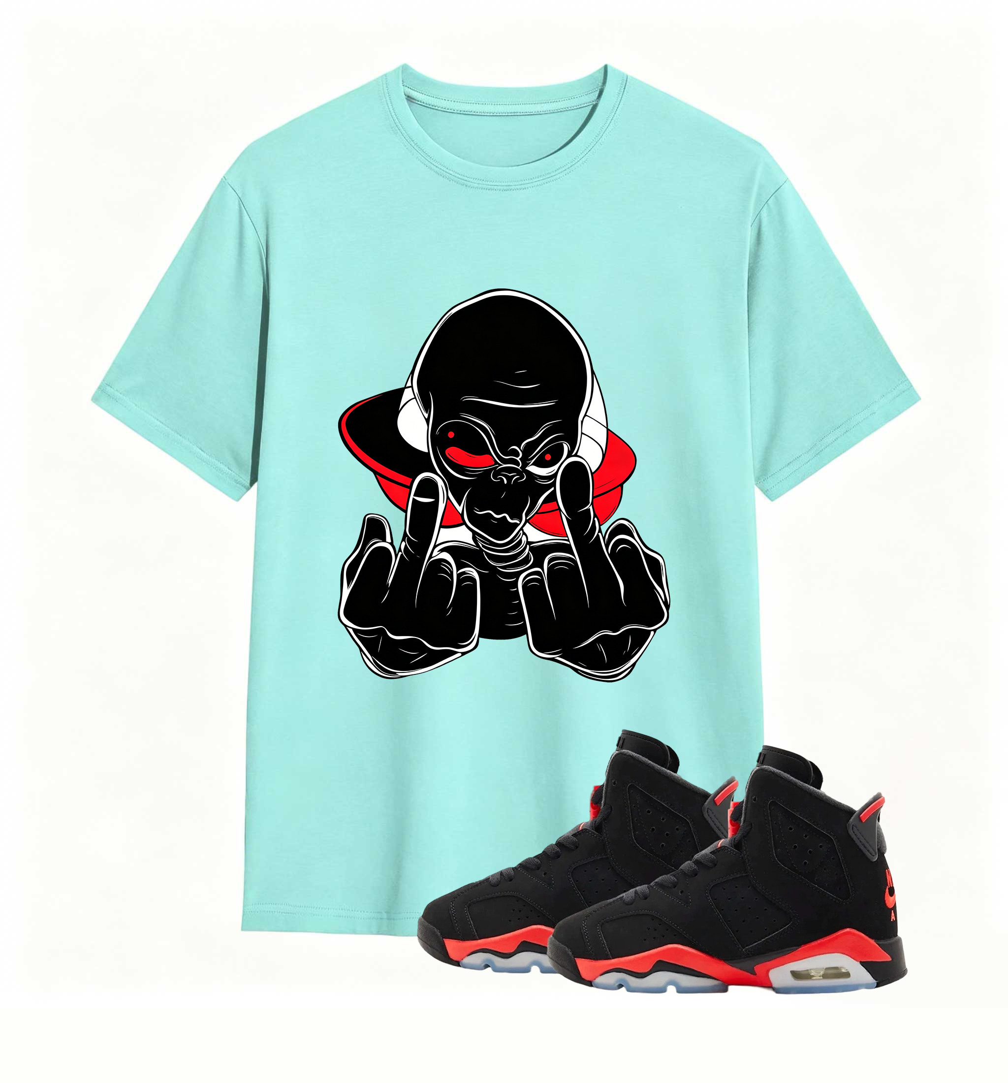 Red Accent UFO Alien statement tee for Air Jordan 6