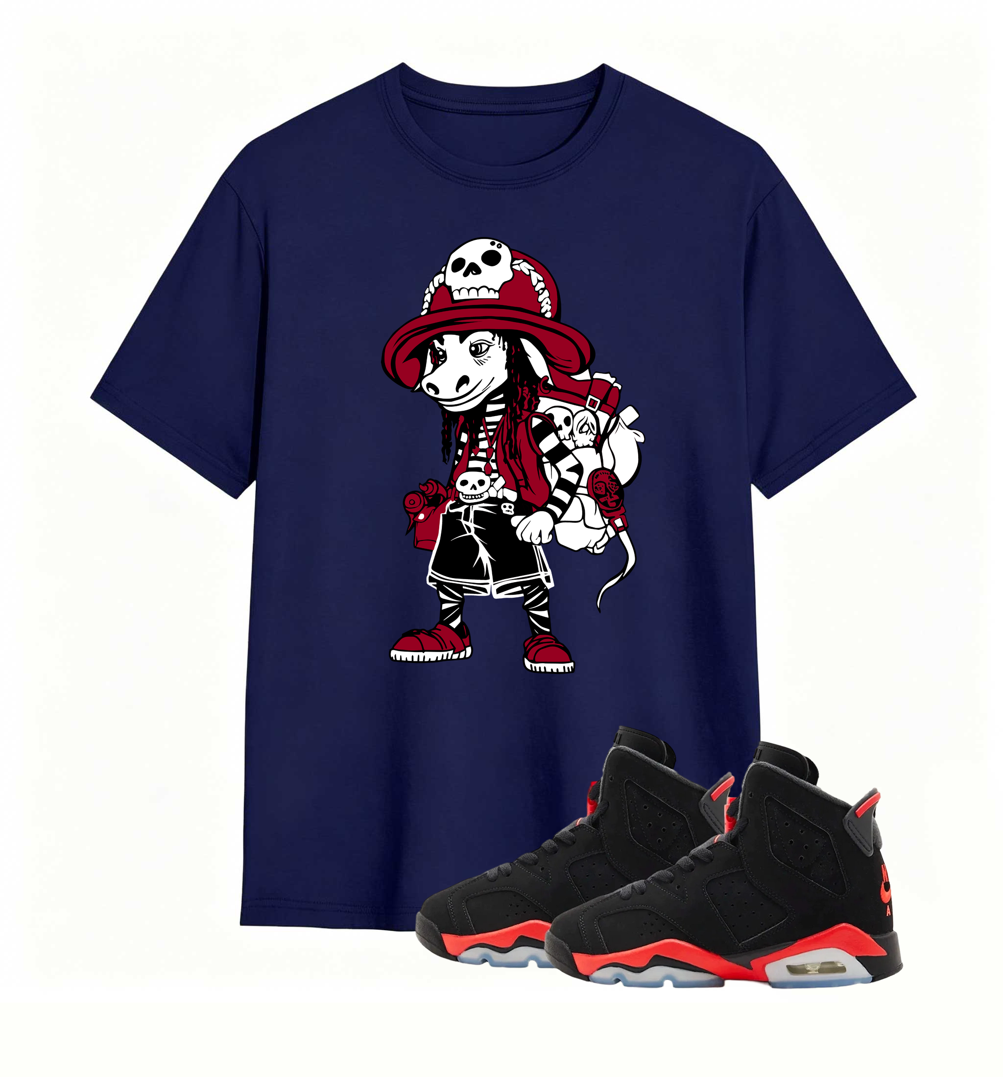 Red Black Pirate Donkey Print Tee Air Jordan 6
