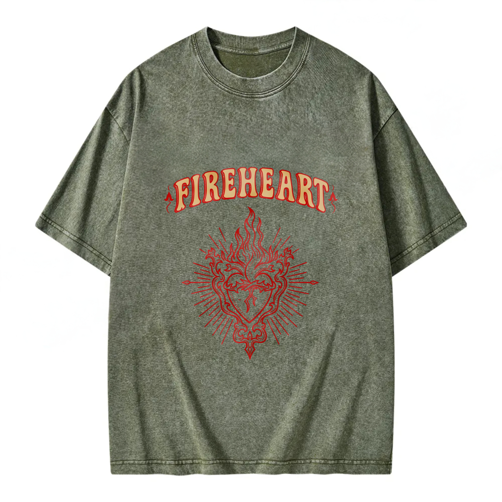 Unisex Washable T-shirt Fireheart Dragon Flame Design Print