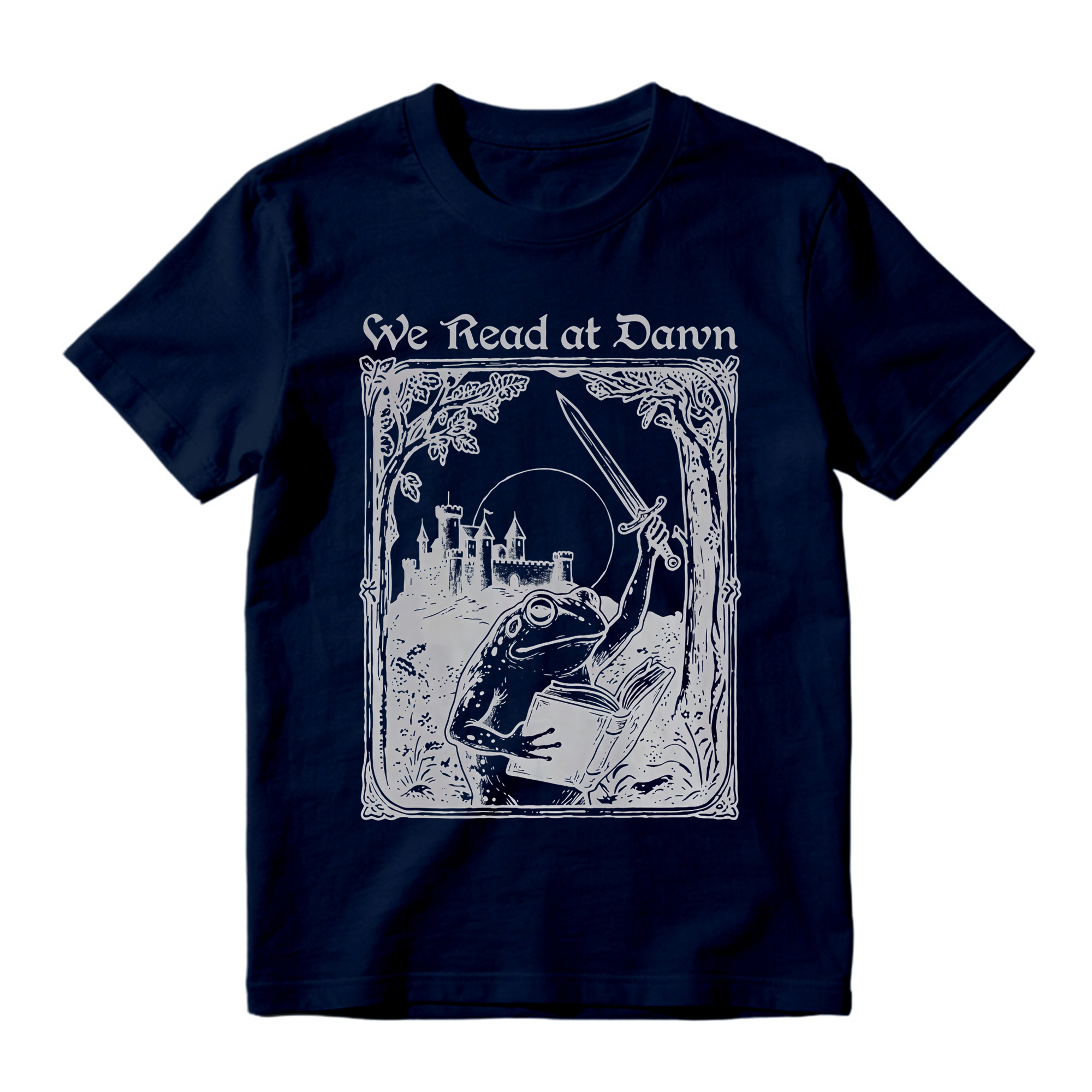 Vintage Frog Graphic Tee Unisex Medieval Castle Book Sword We Read at Dawn Print Short Sleeve T Shirt