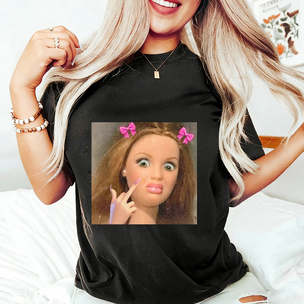 Unique and Fun Doll-Shaped Girl Emoji 100% Cotton Washed T-shirt.