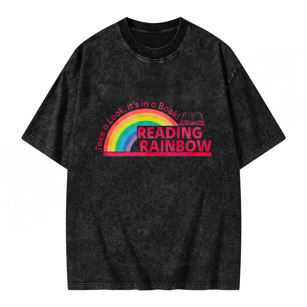 Unisex Washable T-shirt Take A Look Its In A Book Reading Rainbow
