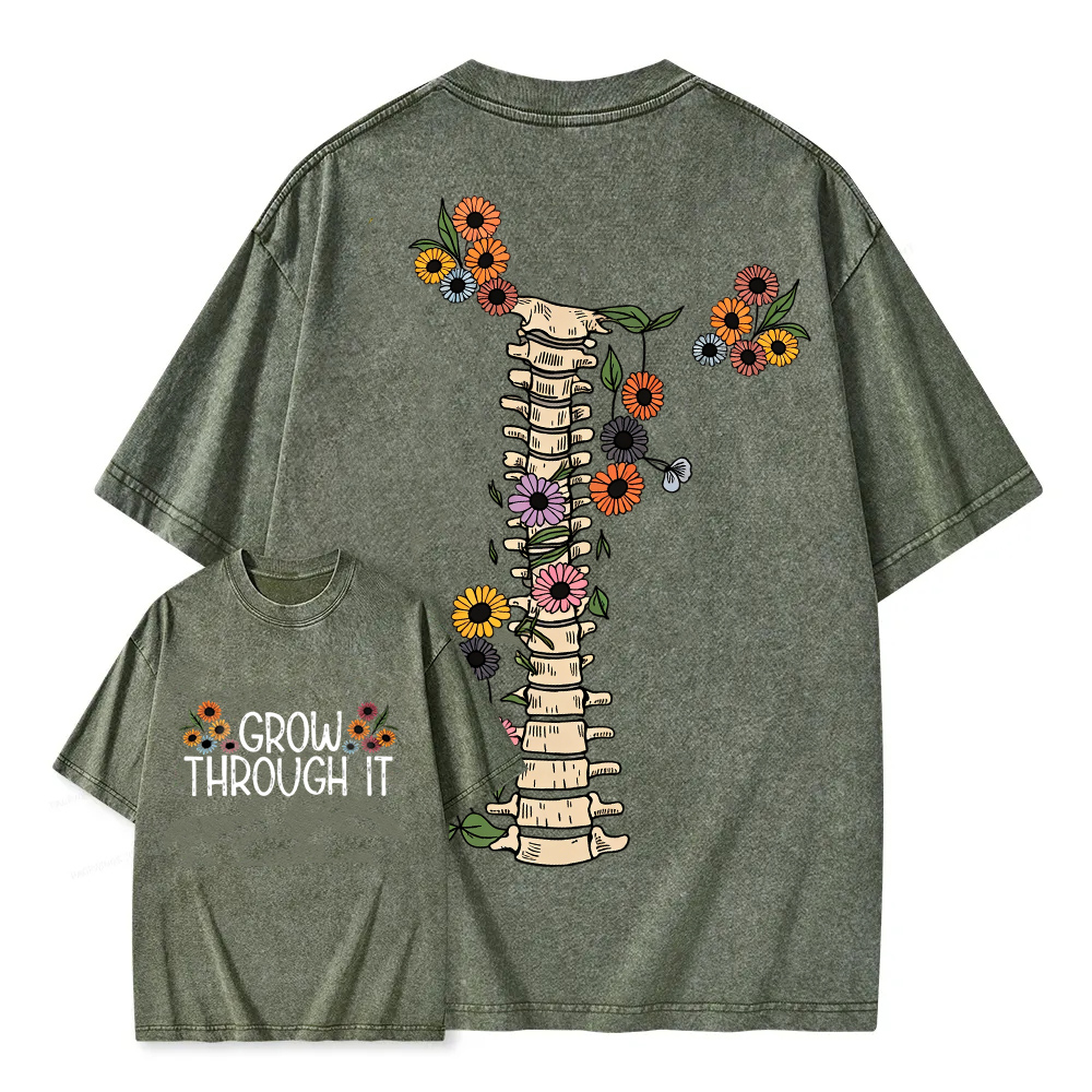 Unisex Washable T-shirt Grow Through It Spine Flowers
