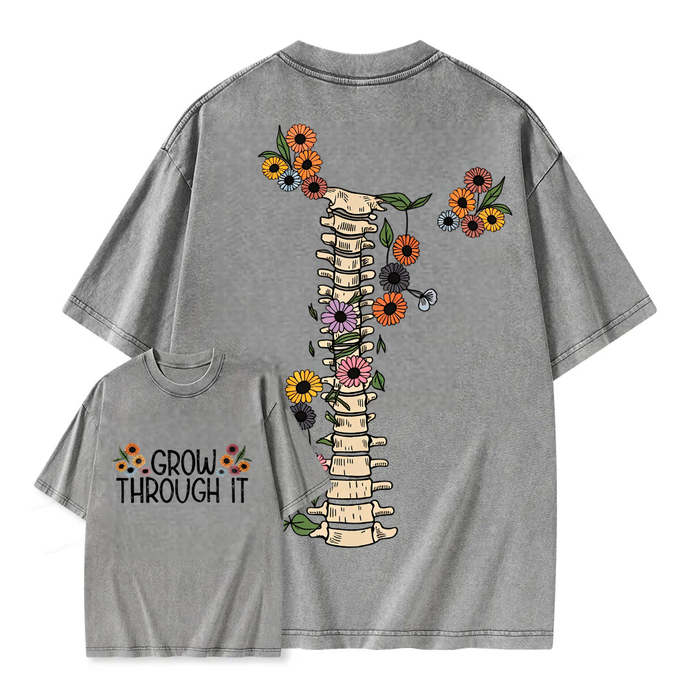 Unisex Washable T-shirt Grow Through It Spine Flowers